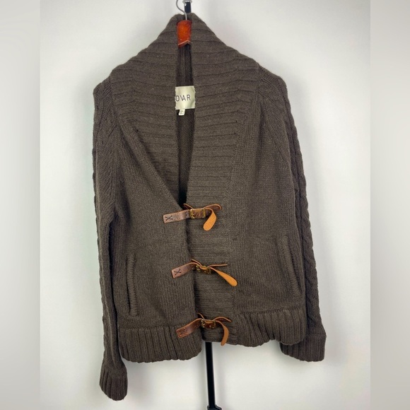 Revolve Tovar Brown Wool Blend Leather Strap Closure Cable Knit Sweater - Picture 1 of 6
